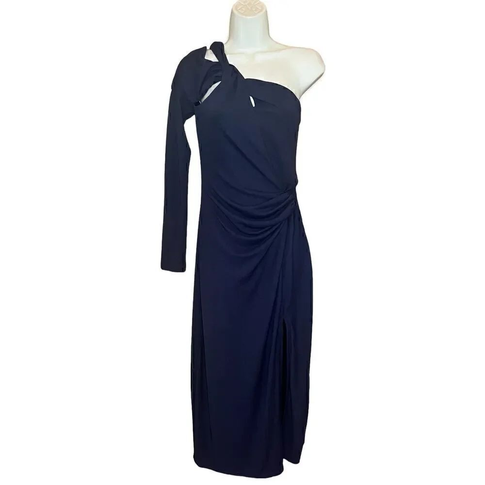 Nicholas One Shoulder Long Sleeve Dress in Navy NWT Size 4